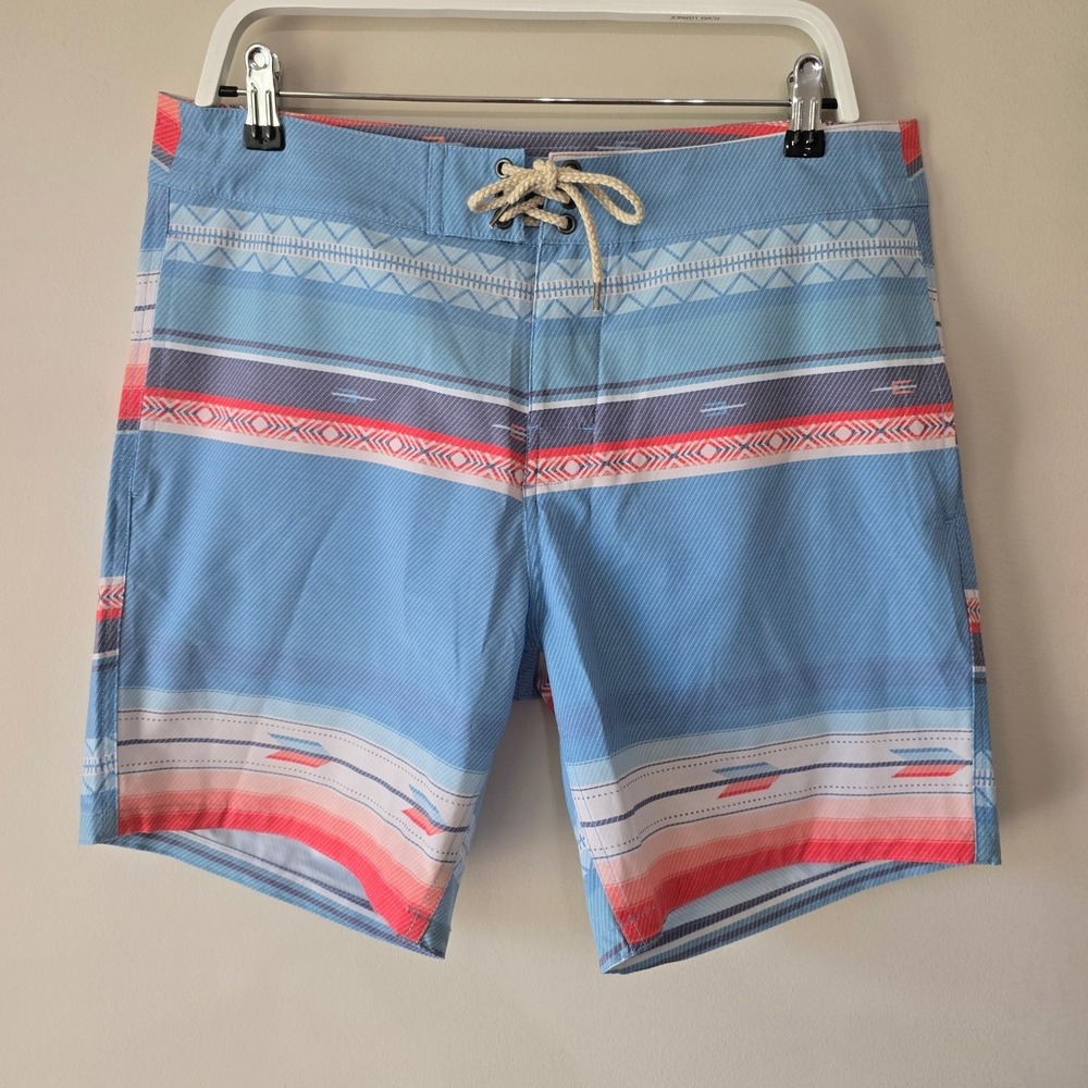 Faherty Brand Mens Blue Geometric Chevron Board Shorts Swim Trunks Size 33